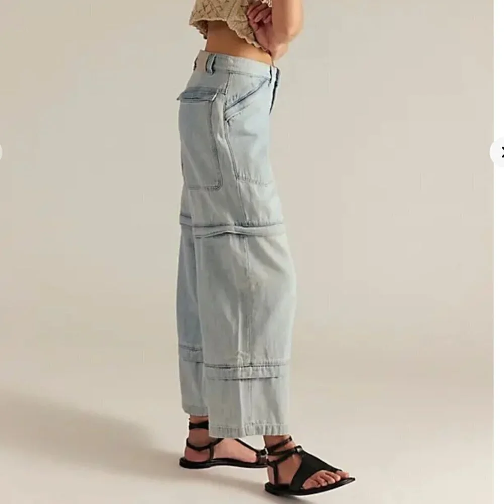 NWT Free People Trailblazer Convertible Zip Jeans in Circuit Blue